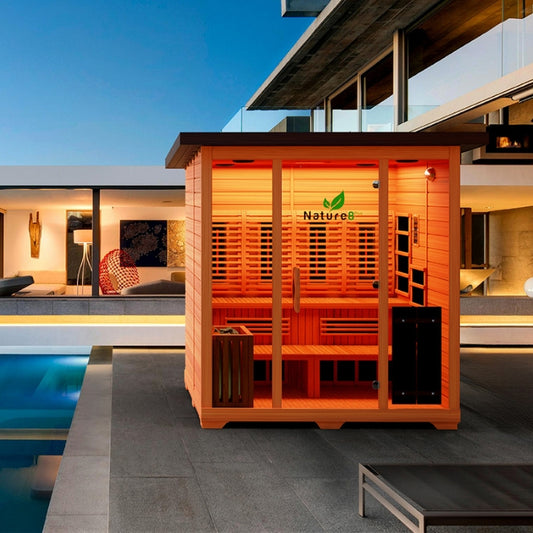 Nature8Plus Outdoor 6-Person Hybrid Red Cedar Sauna with Flat Roof