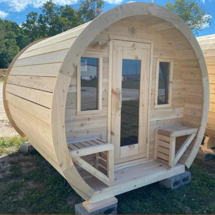 Traditional 8-Person Solid Wood 10' Outdoor XL Barrel Schooner Sauna in Pine, White or Red Cedar