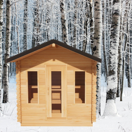 Traditional 4-Person Outdoor White Cedar Palmer Cabin Sauna with 2 Windows
