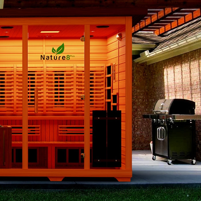 Nature8Plus Outdoor 6-Person Hybrid Red Cedar Sauna with Flat Roof