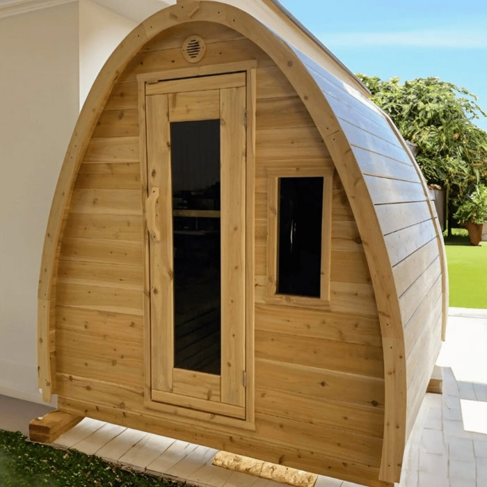 Traditional 8-Person Solid Wood 9' Outdoor XL Pod Sauna in Pine, White or Red Cedar