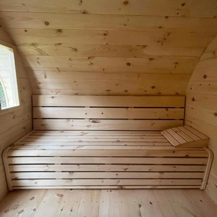 Traditional 8-Person Solid Wood 10' Outdoor XL Barrel Schooner Sauna in Pine, White or Red Cedar