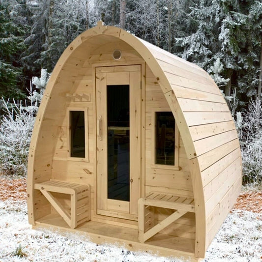 Traditional 8-Person Solid Wood 9' Outdoor XL Pod Sauna in Pine, White or Red Cedar