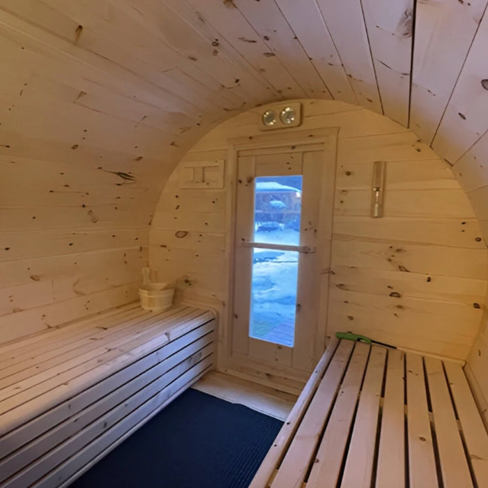 Traditional 8-Person Solid Wood 10' Outdoor XL Barrel Schooner Sauna in Pine, White or Red Cedar