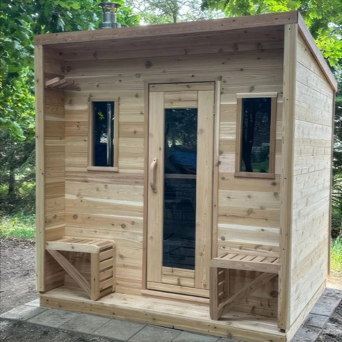 Traditional 5-Person Solid Wood Outdoor Cabin Sauna in Pine, White or Red Cedar