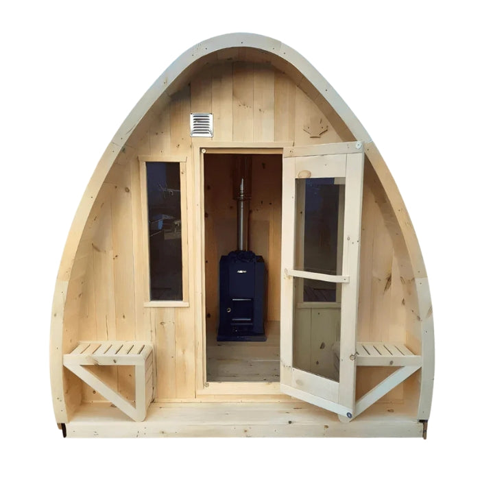 Traditional 8-Person Solid Wood 9' Outdoor XL Pod Sauna in Pine, White or Red Cedar