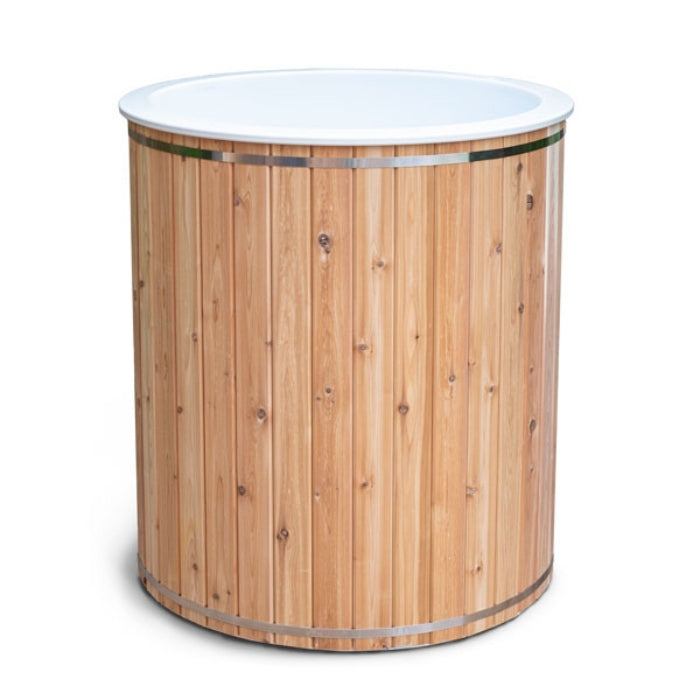 Barrel-Style White Cedar Baltic Cold Plunge Therapy Tub with Steps and Cover