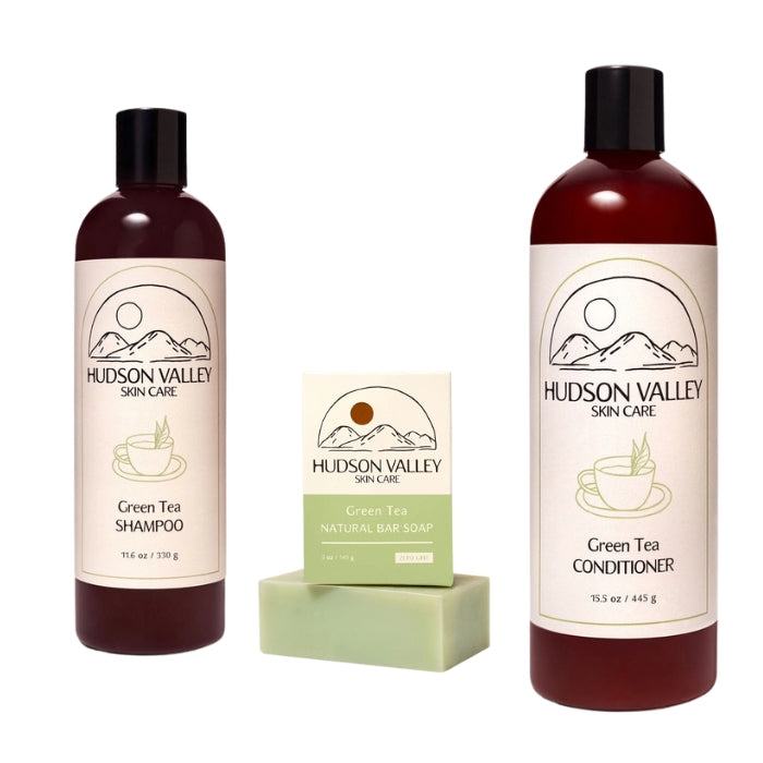 Green Tea Shampoo, Goat's Milk Conditioner and Green Tea Soap Bundle