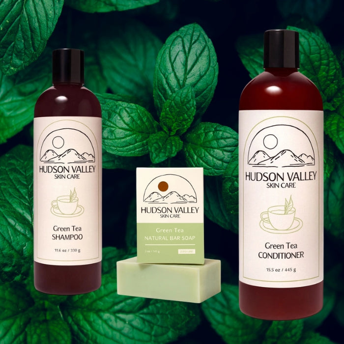 Green Tea Shampoo, Goat's Milk Conditioner and Green Tea Soap Bundle