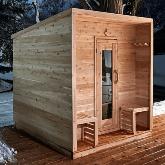 Traditional 5-Person Solid Wood Outdoor Cabin Sauna in Pine, White or Red Cedar