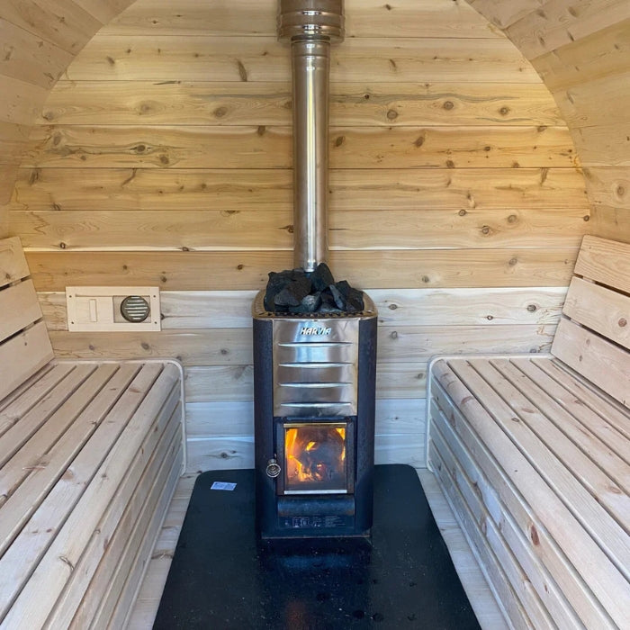 Traditional 8-Person Solid Wood 10' Outdoor XL Barrel Schooner Sauna in Pine, White or Red Cedar