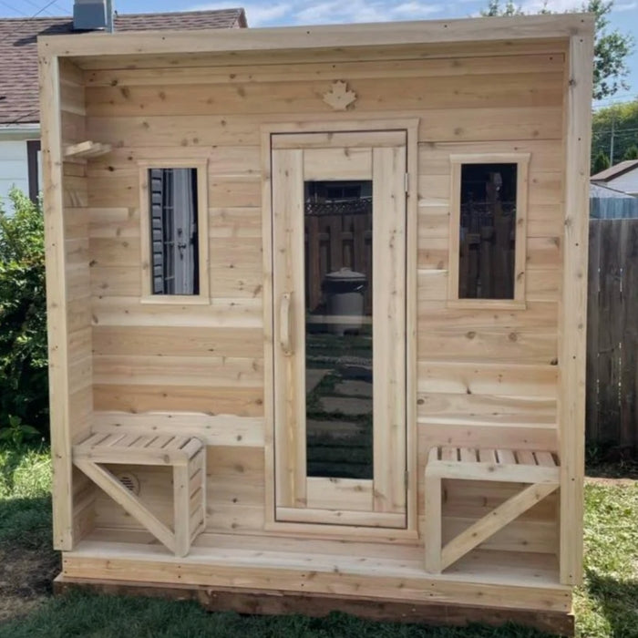 Traditional 5-Person Solid Wood Outdoor Cabin Sauna in Pine, White or Red Cedar