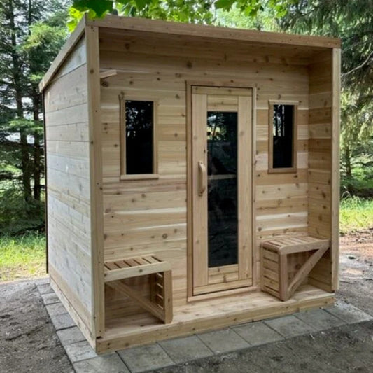 Traditional 5-Person Solid Wood Outdoor Cabin Sauna in Pine, White or Red Cedar
