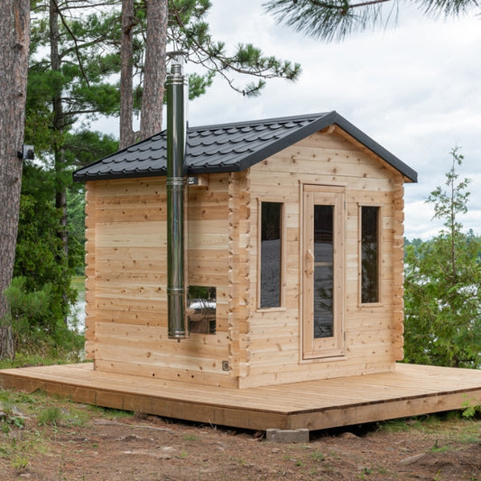 Traditional 6-Person Outdoor White Cedar Georgian Cabin Sauna