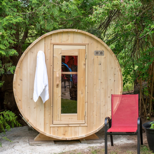 Traditional 4-Person Outdoor White Cedar Harmony Barrel Sauna