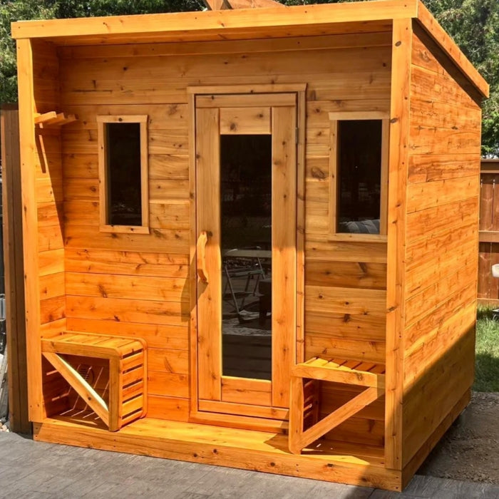 Traditional 5-Person Solid Wood Outdoor Cabin Sauna in Pine, White or Red Cedar
