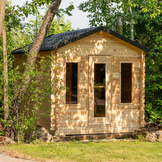 Traditional 6-Person Outdoor White Cedar Georgian Cabin Sauna with Changing Room
