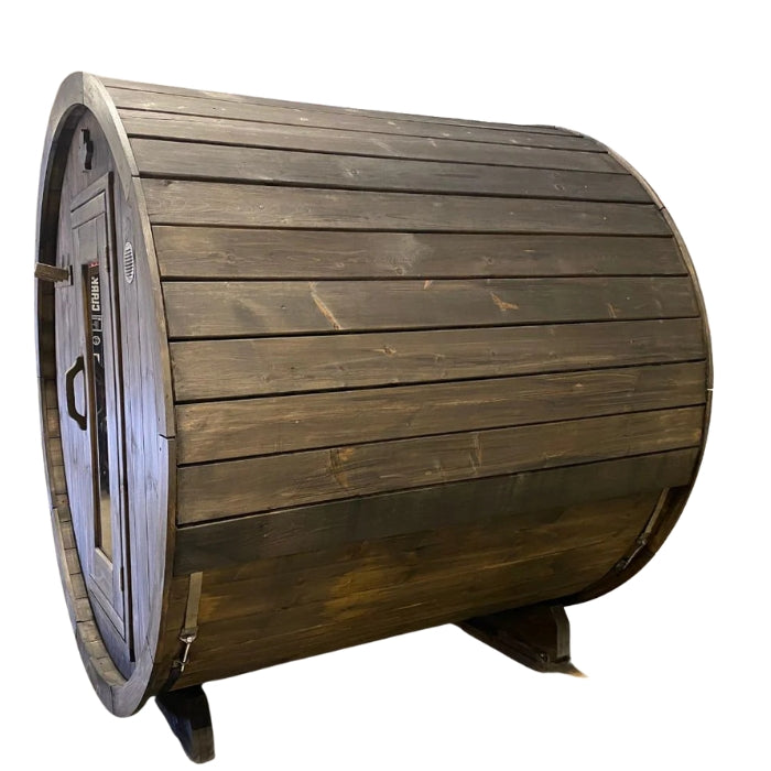 Traditional 8-Person Solid Wood 10’ Outdoor XL Barrel Sauna in Pine, White or Red Cedar