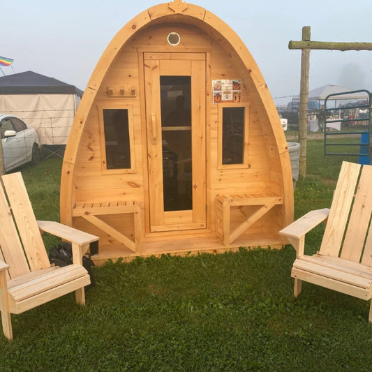 Traditional 4-Person Solid Wood 8' Outdoor XL Pod Sauna in Pine, White or Red Cedar