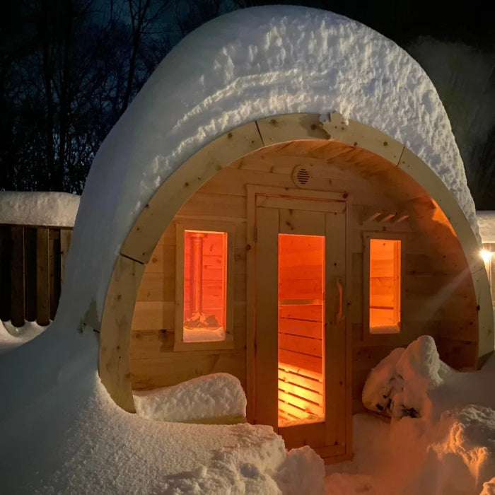 Traditional 8-Person Solid Wood 10' Outdoor XL Barrel Schooner Sauna in Pine, White or Red Cedar
