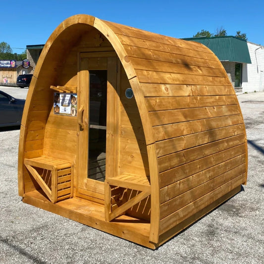 Traditional 4-Person Solid Wood 8' Outdoor Pod Sauna in Pine, White or Red Cedar