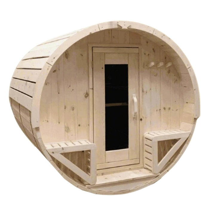 Traditional 8-Person Solid Wood 10’ Outdoor XL Barrel Sauna in Pine, White or Red Cedar