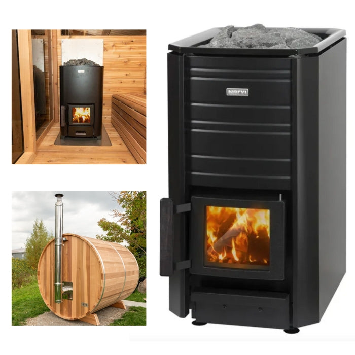 NARVI NC 16 Wood Burning Sauna Stove Heater with Chimney Kit and Rocks