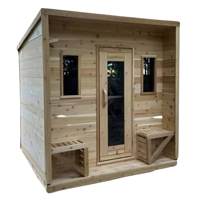 Traditional 5-Person Solid Wood Outdoor Cabin Sauna in Pine, White or Red Cedar