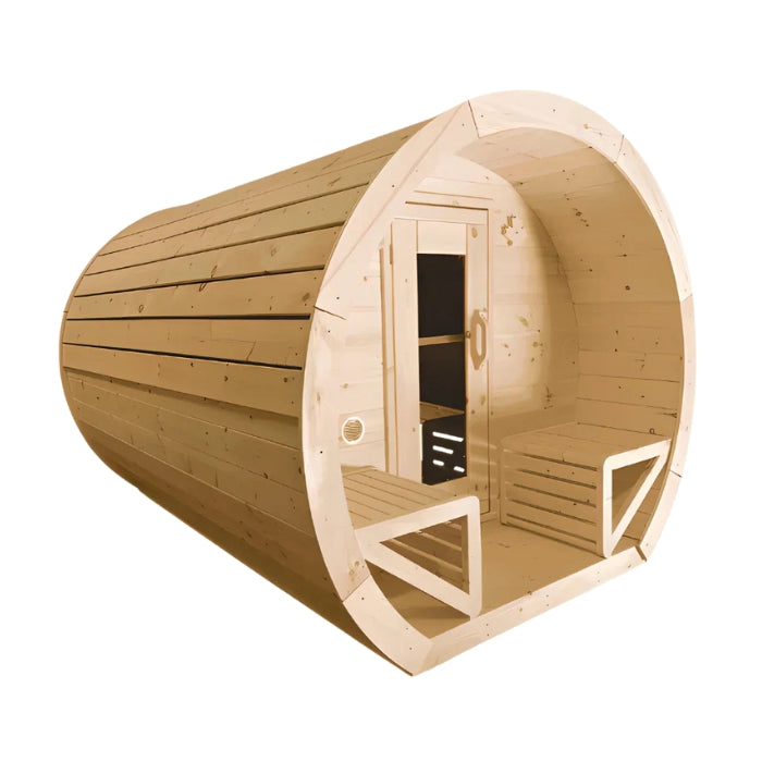 Traditional 8-Person Solid Wood 10' Outdoor XL Barrel Schooner Sauna in Pine, White or Red Cedar