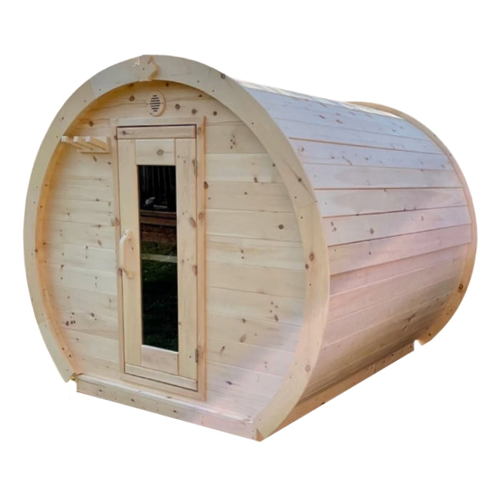 Traditional 8-Person Solid Wood 10' Outdoor XL Barrel Schooner Sauna in Pine, White or Red Cedar