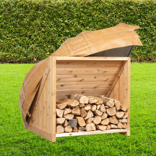 Cedar Firewood Storage Bin with Protective Cover