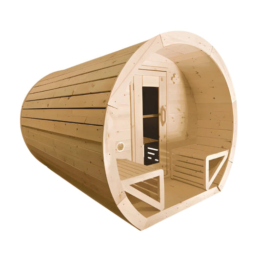 Traditional 8-Person Solid Wood 10' Outdoor XL Barrel Schooner Sauna in Pine, White or Red Cedar